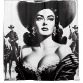 レトロウエスタンピンアップ シャワーカーテン (正面)