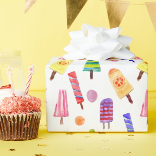 レトロウォーターカラーアイスクリームコーンかわいいオリジナルアート ラッピングペーパー (誕生日パーティー)
