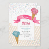 レトロウォーターカラーアイスクリーム&スプレッレス誕生日 招待状 (正面/裏面)