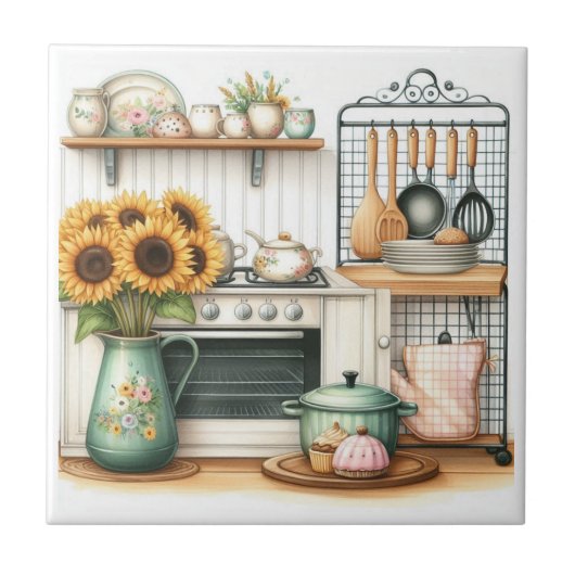 レトロウォーターカラーキッチン タイル (正面)