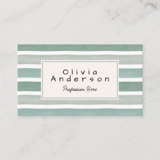 レトロウォーターカラーグリーンストライプトレンディーニュートラルボホ 名刺 (正面)
