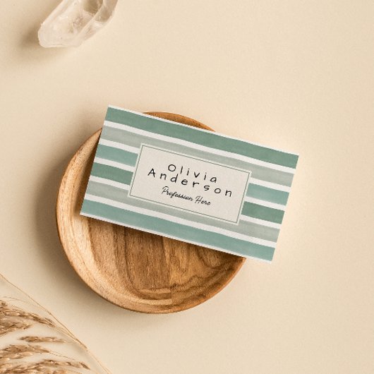 レトロウォーターカラーグリーンストライプトレンディーニュートラルボホ 名刺