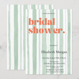 レトロウォーターカラーグリーンストライプブライダルシャワー 招待状