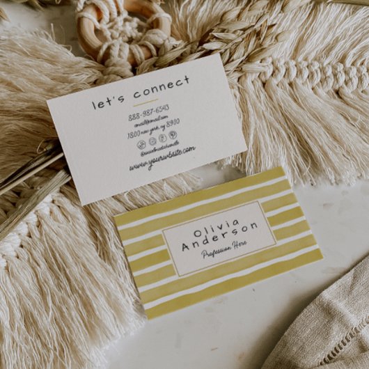 レトロウォーターカラーグリーンストライプユニークズBohoシック 名刺