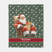 レトロウォーターカラーサンタクロースホリデーブランケット フリースブランケット (正面)