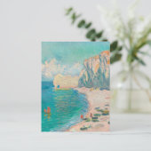 レトロウォーターカラーシーサイドビーチクリフアートハガキ ポストカード (スタンド正面)