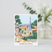 レトロウォーターカラーバルセロナスペイントラベル ポストカード (スタンド正面)