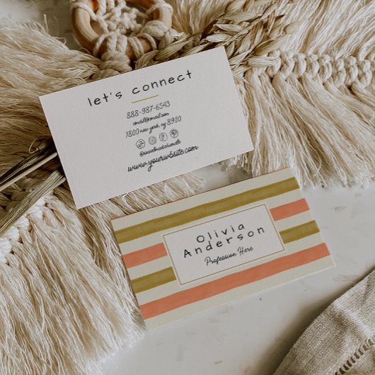 レトロウォーターカラーレッドグリーンストライプトレンディーボホ 名刺