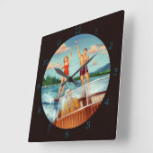 レトロウォータースキー スクエア壁時計 (傾斜)