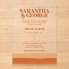 レトロウォーターストライプカラーテラコッタオレンジ結婚ズ アクリル招待状