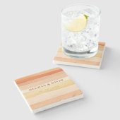 レトロウォーターストライプカラーテラコッタオレンジ結婚ズ ストーンコースター (横)