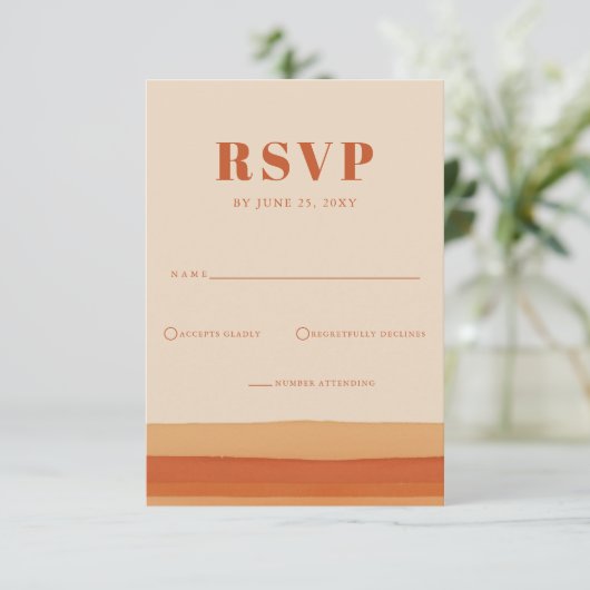 レトロウォーターストライプカラーテラコッタオレンジ結婚ズ 出欠カード (スタンド正面)