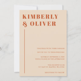 レトロウォーターストライプカラーテラコッタオレンジ結婚ズ 招待状