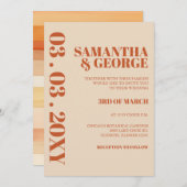 レトロウォーターストライプカラーテラコッタオレンジ結婚ズ 招待状 (正面/裏面)