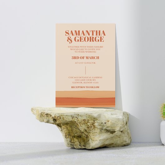 レトロウォーターストライプカラーテラコッタオレンジ結婚ズ 招待状