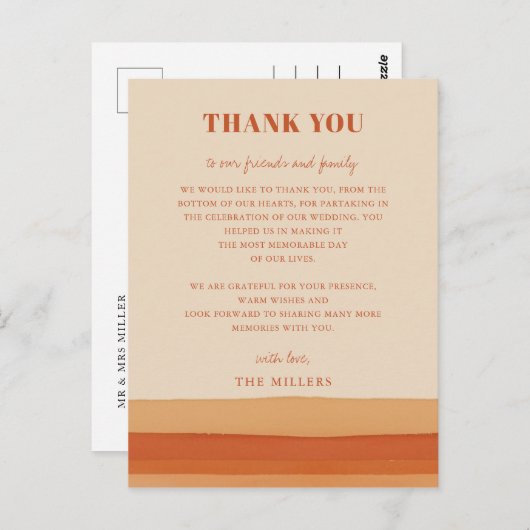 レトロウォーターストライプカラーTerracottaありがとう ポストカード (正面/裏面)