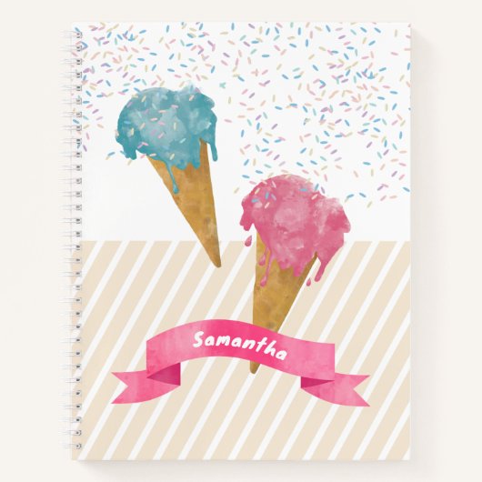 レトロウオータカラーアイスクリーム&スプレッレス ノートブック (正面)