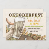 レトロウッドカットオクトーバーフェスト招待状 招待状 (正面/裏面)