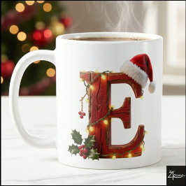レトロウッドクリスマスアルファベット E ストリングライト コーヒーマグカップ