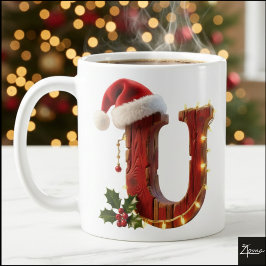 レトロウッドクリスマスアルファベットUイルミネーション コーヒーマグカップ