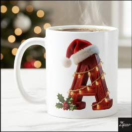 レトロウッドクリスマスイニシャルAイルミネーション コーヒーマグカップ