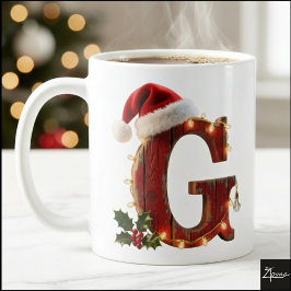 レトロウッドクリスマスイニシャルGイルミネーション コーヒーマグカップ