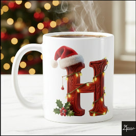 レトロウッドクリスマスイニシャルHイルミネーション コーヒーマグカップ