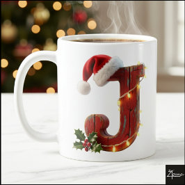 レトロウッドクリスマスイニシャルJイルミネーション コーヒーマグカップ