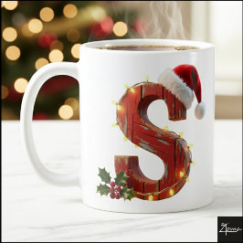 レトロウッドクリスマスイニシャルSイルミネーション コーヒーマグカップ