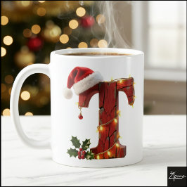 レトロウッドクリスマスイニシャルTイルミネーション コーヒーマグカップ