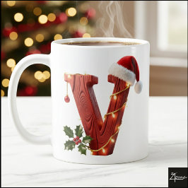 レトロウッドクリスマスイニシャルVイルミネーション コーヒーマグカップ