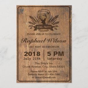 レトロウッドビール&スタンバチュラーパーティカード 招待状