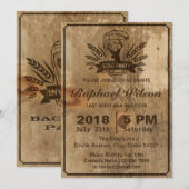 レトロウッド ビール＆スタッグ バチェラーパーティーカード 招待状 (正面/裏面)