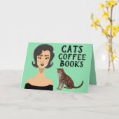 レトロウーマンアートキャット誕生日カード カード (黄色い花)