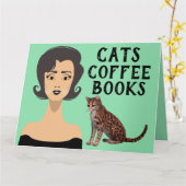 レトロウーマンアートキャット誕生日カード カード (黄色い花)