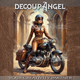 レトロウーマンオンザオートバイヴィンテージスタイル 薄葉紙