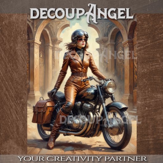 レトロウーマンオンザオートバイヴィンテージスタイル 薄葉紙