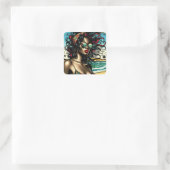 レトロウーマンオンビーチ漫画スタイルアーポップ・アートのト スクエアシール (バッグ)