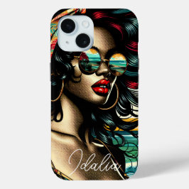 レトロウーマンオンビーチ漫画スタイルアーポップ・アートのト iPhone 15ケース