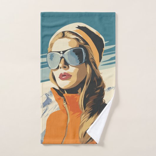 レトロウーマンポートレートインザスノー バスタオルセット (ハンドタオル)