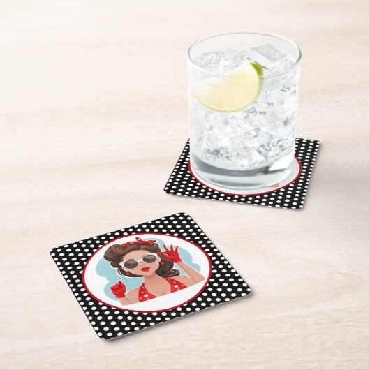 レトロウーマン紙コースター スクエアペーパーコースター (インサイチュ)