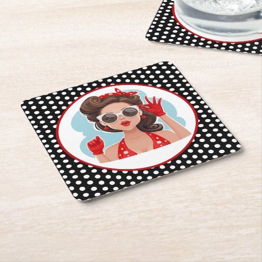 レトロウーマン紙コースター スクエアペーパーコースター (アングル)