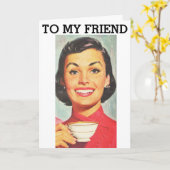 レトロウーマン誕生日コーヒーカード カード (黄色い花)