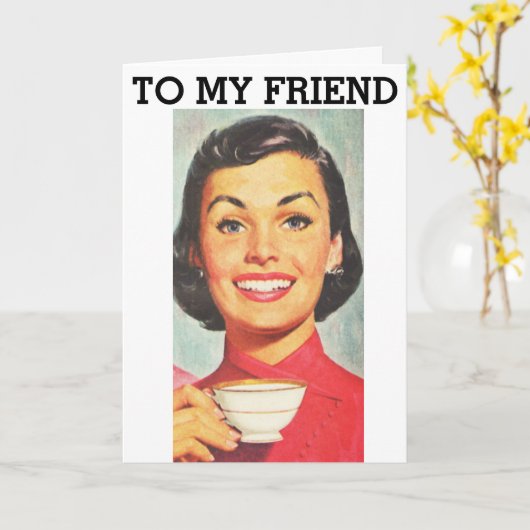 レトロウーマン誕生日コーヒーカード カード (黄色い花)