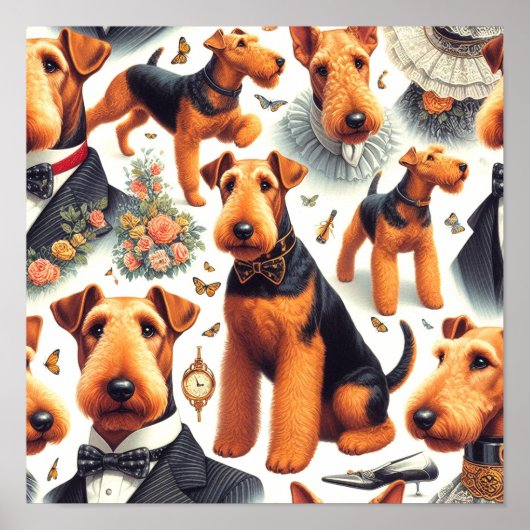 レトロエアデールテリアシームレス ポスター (正面)