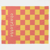 レトロエステティックチェッカーボカスタムードイエローオレンジ フリースブランケット (正面(横))