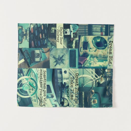 レトロエステティックムードボードコラージュカスタム引用文 タペストリー (正面(横))