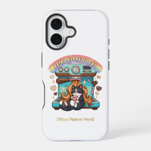 レトロエスプレッソ かわいい猫 コーヒー オリジナルデザイン iPhone 16ケース