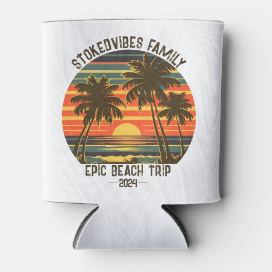 レトロエピックファミリービーチトリップバカパーソナライズされたンス 缶クーラー (正面)