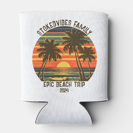 レトロエピックファミリービーチトリップバカパーソナライズされたンス 缶クーラー (裏面)